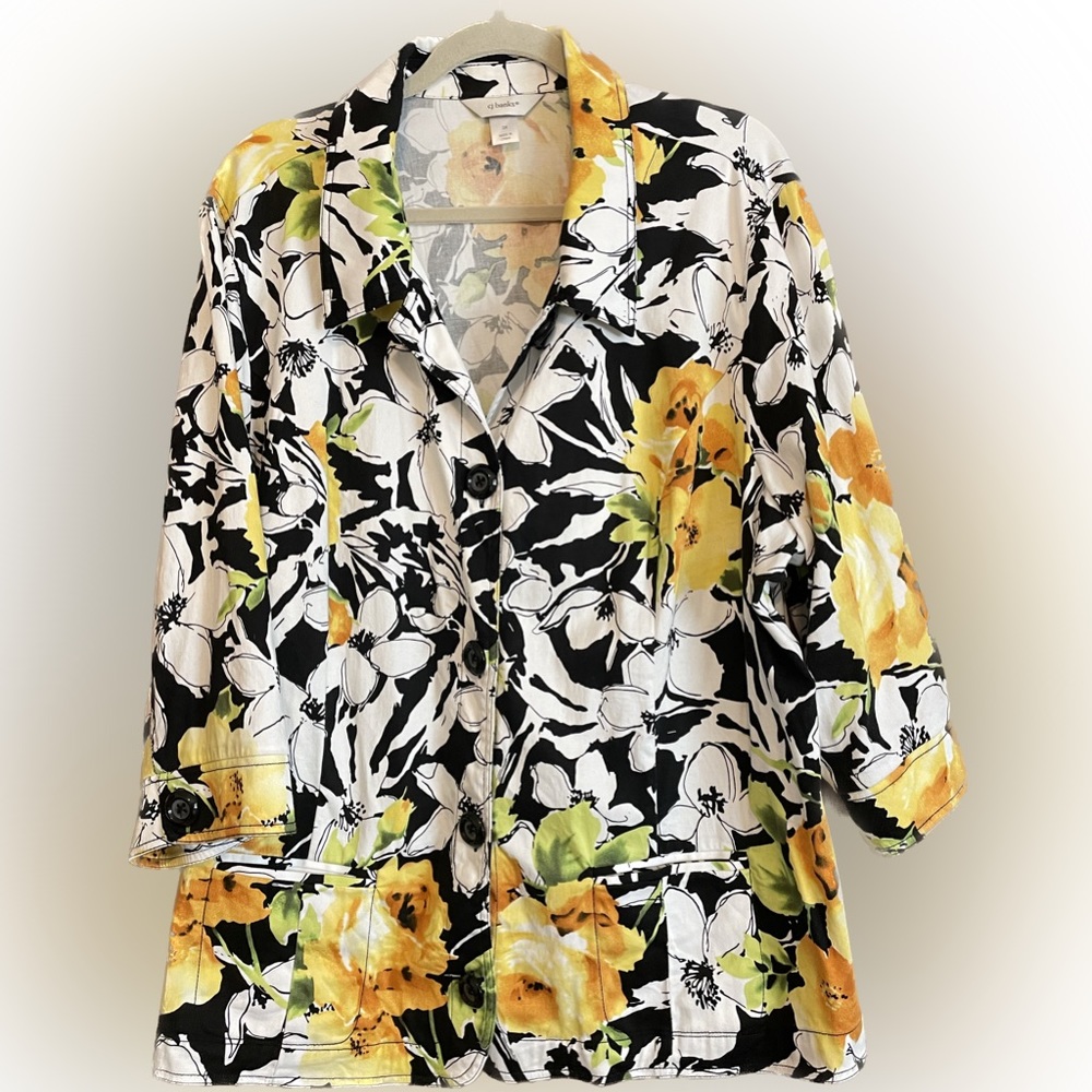 CJ Banks Jean-Like Jacket with Floral Print